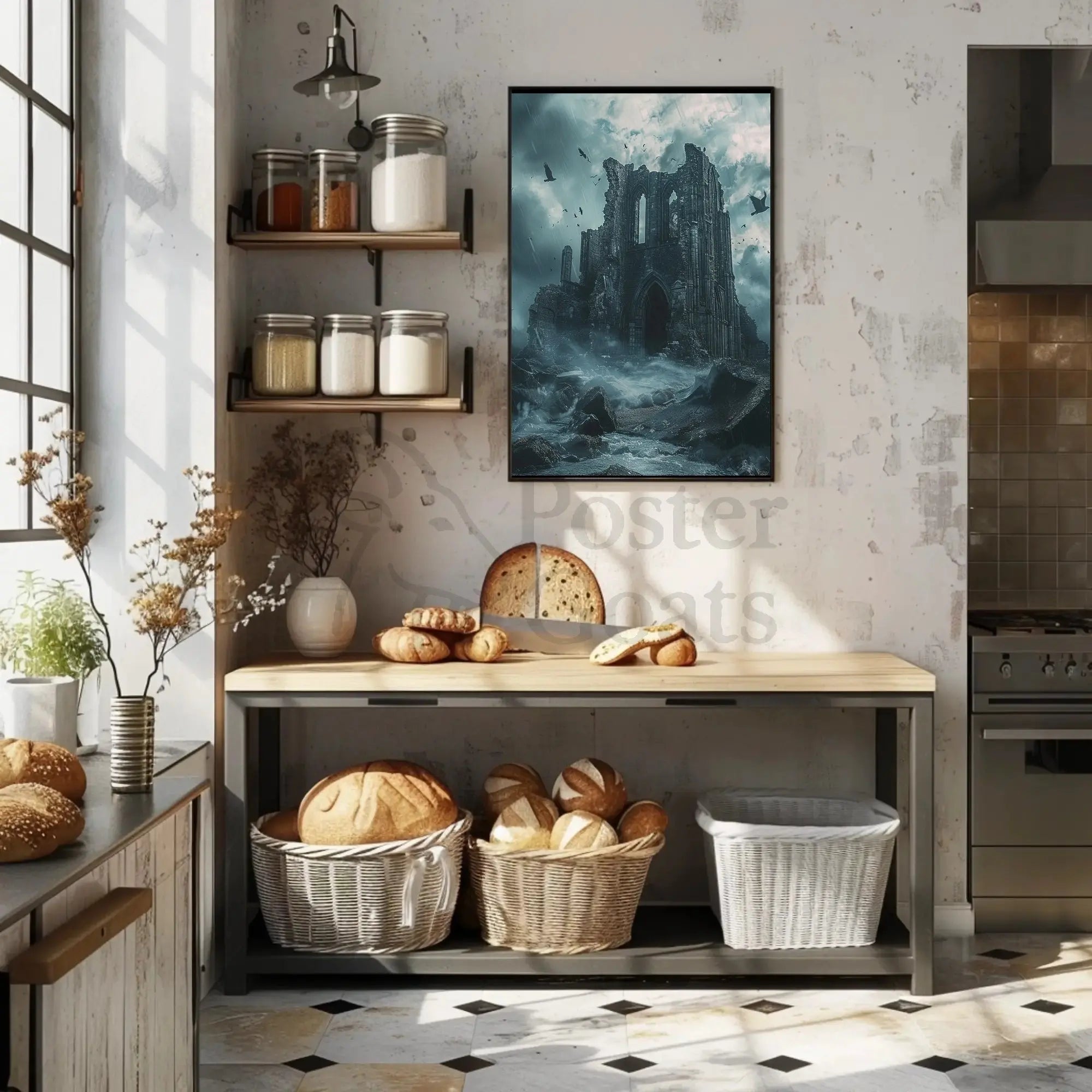 Gothic Ruins in Stormy Seas Artistic Poster PosterGoat