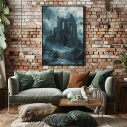 Gothic Ruins in Stormy Seas Artistic Poster PosterGoat