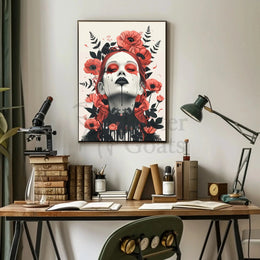 Gothic Surrealism Women's Portrait with Floral Fantasy Art Poster PosterGoat