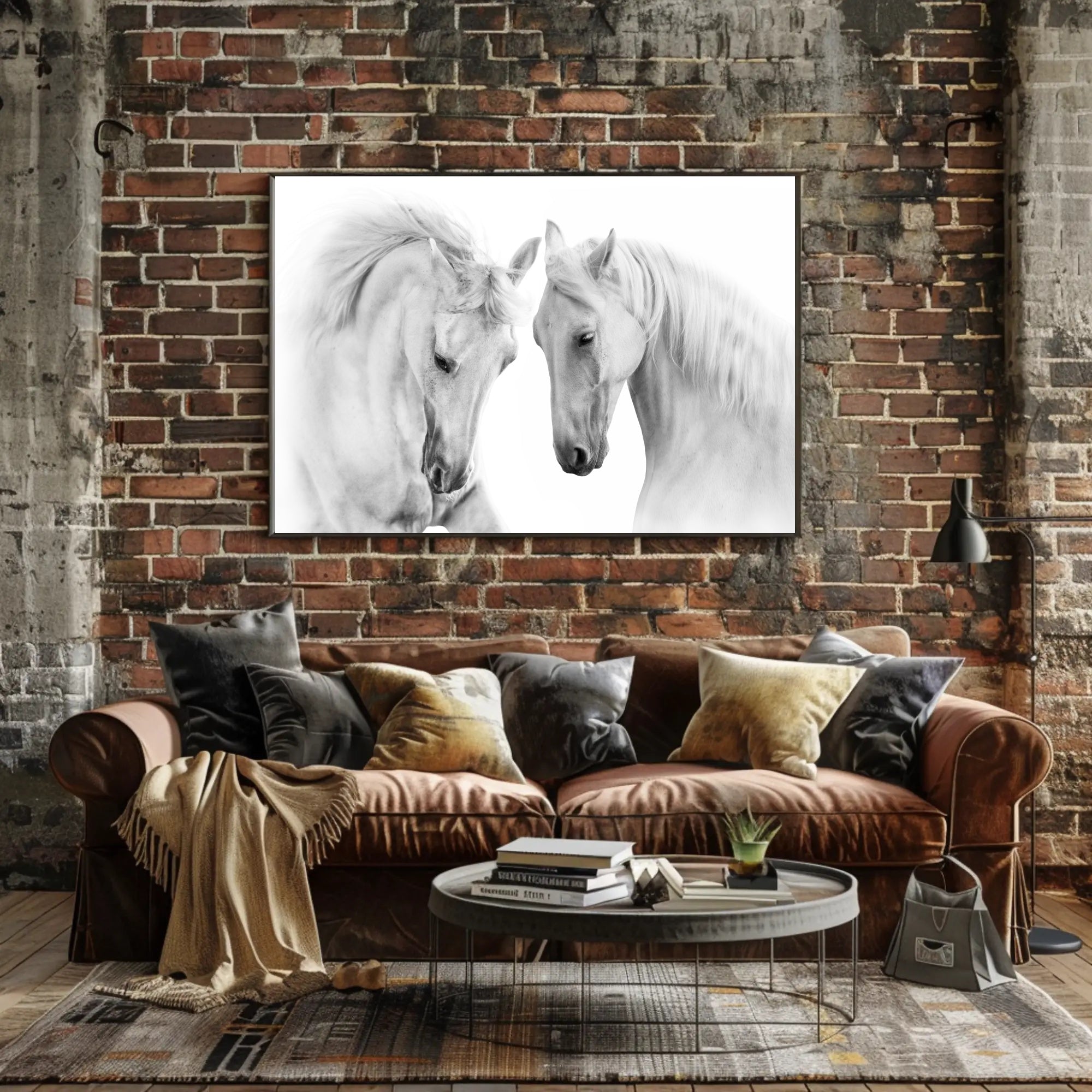 Graceful White Horses Minimalist Wall Art Animal Poster PosterGoat
