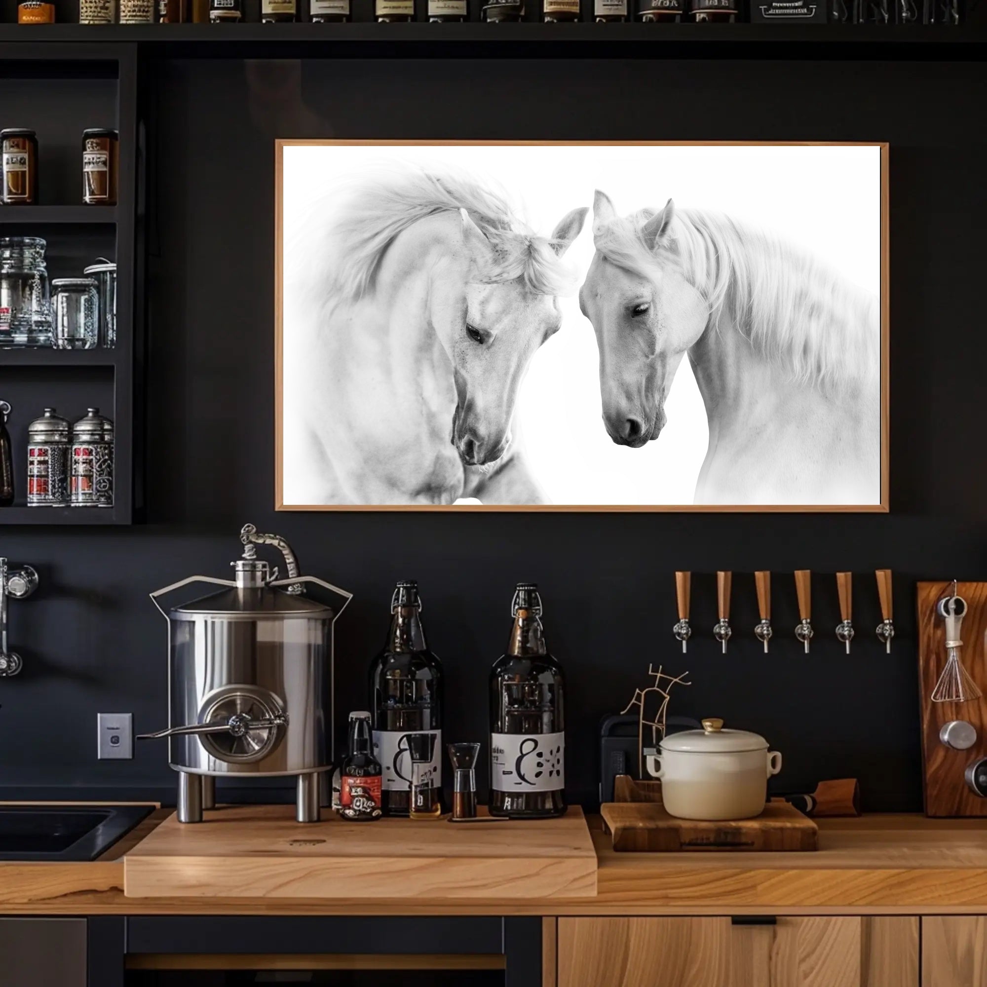 Graceful White Horses Minimalist Wall Art Animal Poster PosterGoat