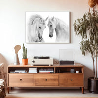 Graceful White Horses Minimalist Wall Art Animal Poster PosterGoat