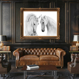 Graceful White Horses Minimalist Wall Art Animal Poster PosterGoat
