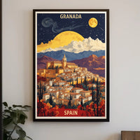Granada Nightscape Art with Dreamlike Vintage Cityscape Poster PosterGoat