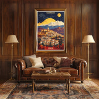 Granada Nightscape Art with Dreamlike Vintage Cityscape Poster PosterGoat