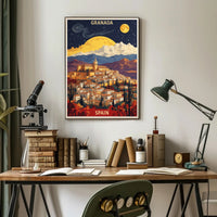 Granada Nightscape Art with Dreamlike Vintage Cityscape Poster PosterGoat