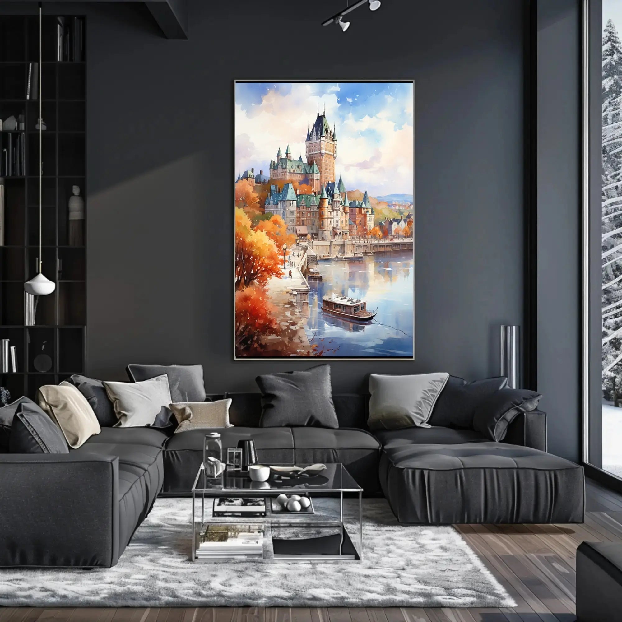 Grand Château Frontenac Watercolor European Travel Poster PosterGoat