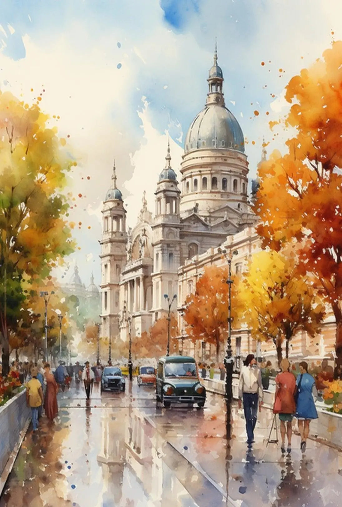 Grand European Architecture with Autumn Colors Artistic Poster PosterGoat