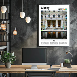 Grand Historical Architecture Reflected Water Symmetry Heritage Poster PosterGoat