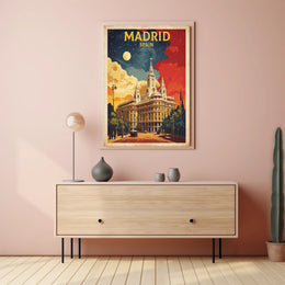 Grand Historical Building in Vintage Madrid Urban or Cityscape Poster PosterGoat