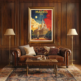 Grand Historical Building in Vintage Madrid Urban or Cityscape Poster PosterGoat