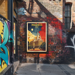Grand Historical Building in Vintage Madrid Urban or Cityscape Poster PosterGoat