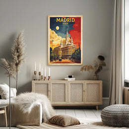 Grand Historical Building in Vintage Madrid Urban or Cityscape Poster PosterGoat