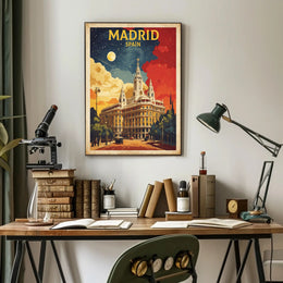 Grand Historical Building in Vintage Madrid Urban or Cityscape Poster PosterGoat