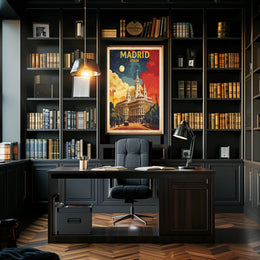 Grand Historical Building in Vintage Madrid Urban or Cityscape Poster PosterGoat