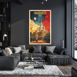 Grand Historical Building in Vintage Madrid Urban or Cityscape Poster PosterGoat