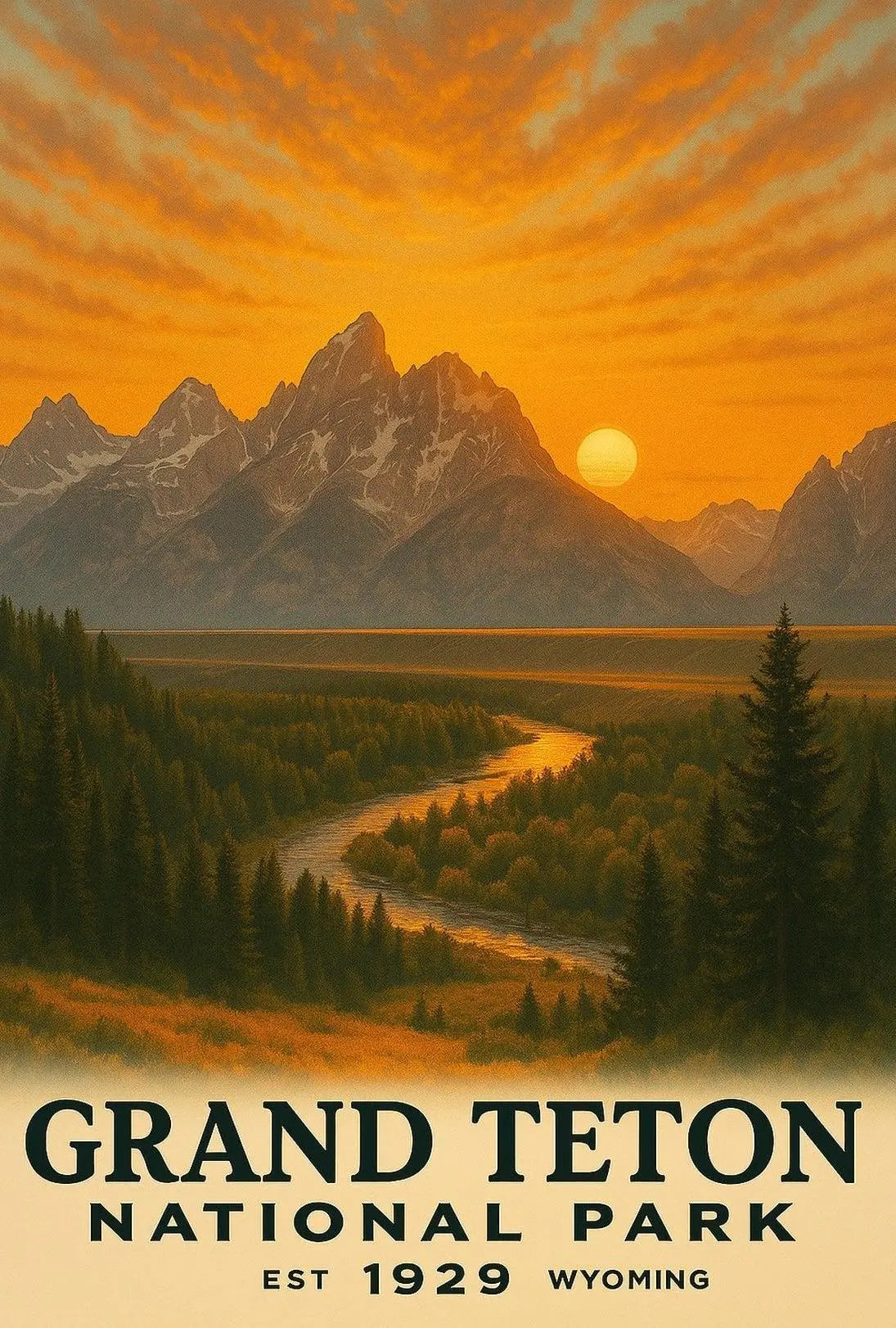 Grand Teton Vintage Landscape National Park Poster PosterGoat