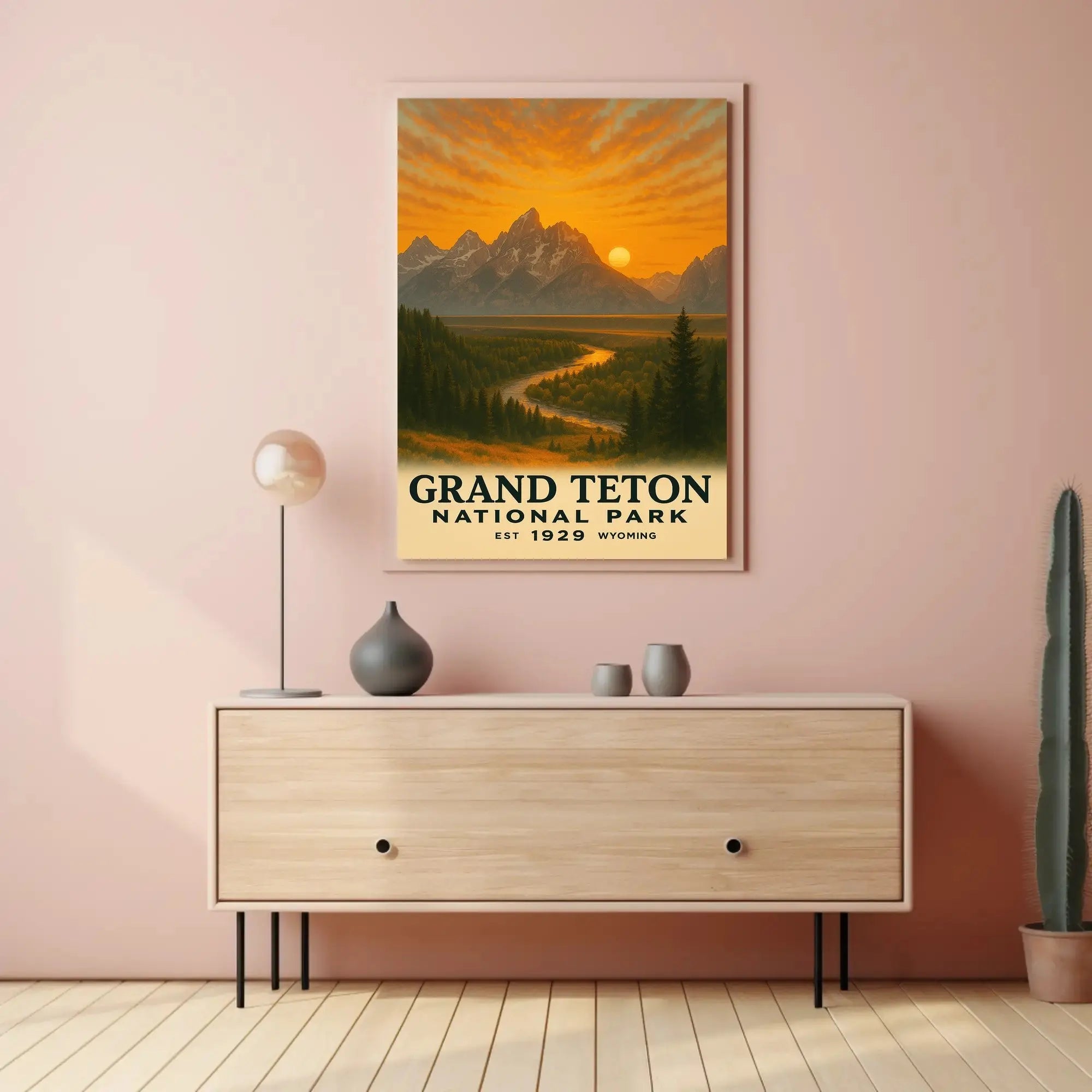 Grand Teton Vintage Landscape National Park Poster PosterGoat
