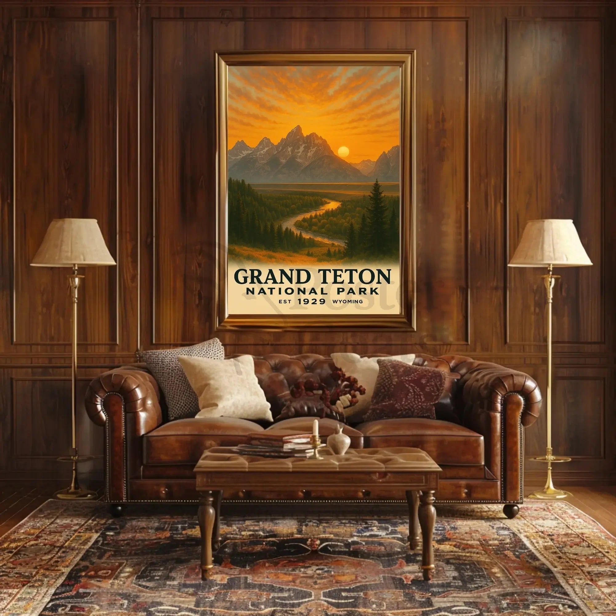Grand Teton Vintage Landscape National Park Poster PosterGoat