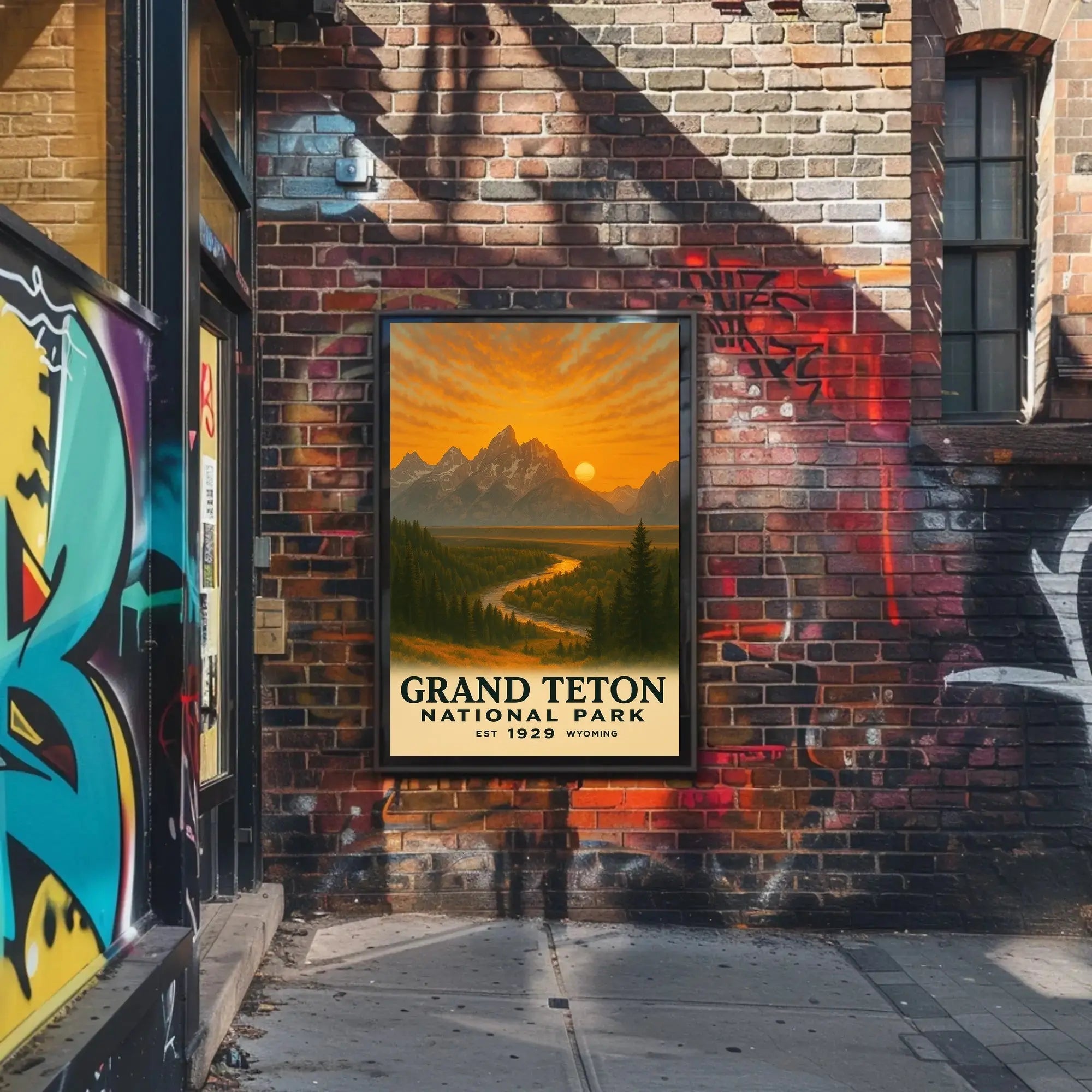 Grand Teton Vintage Landscape National Park Poster PosterGoat