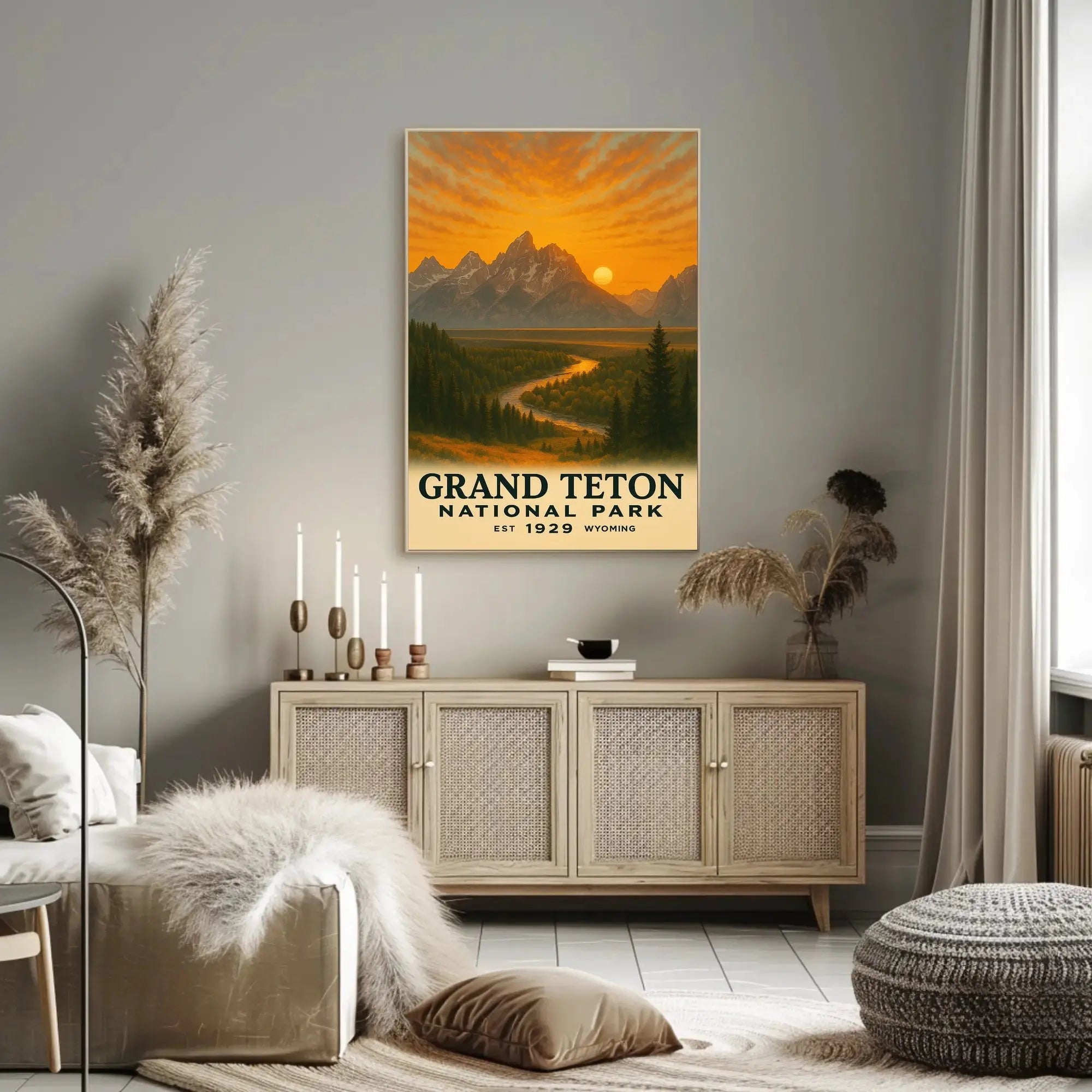 Grand Teton Vintage Landscape National Park Poster PosterGoat