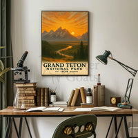Grand Teton Vintage Landscape National Park Poster PosterGoat