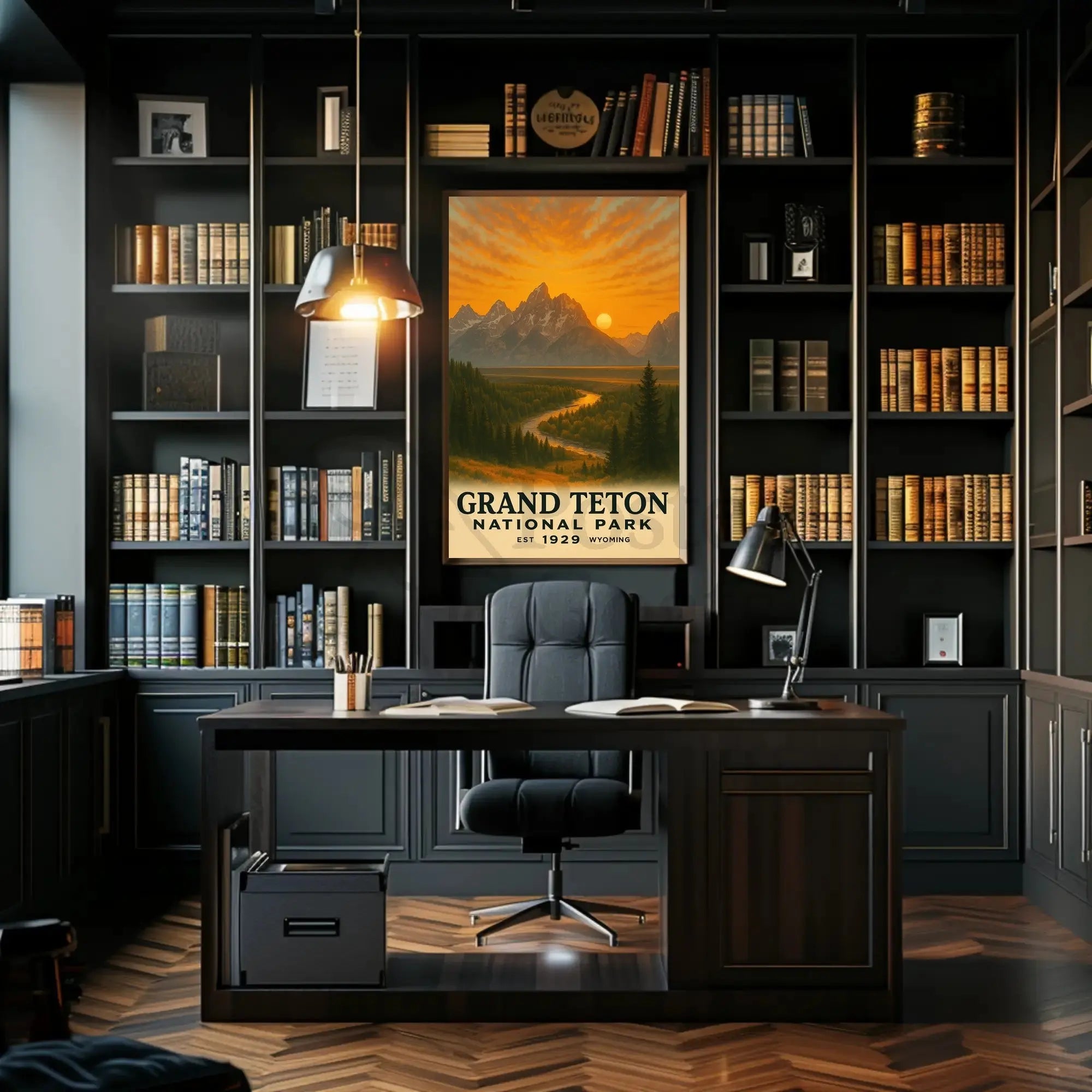 Grand Teton Vintage Landscape National Park Poster PosterGoat
