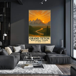 Grand Teton Vintage Landscape National Park Poster PosterGoat