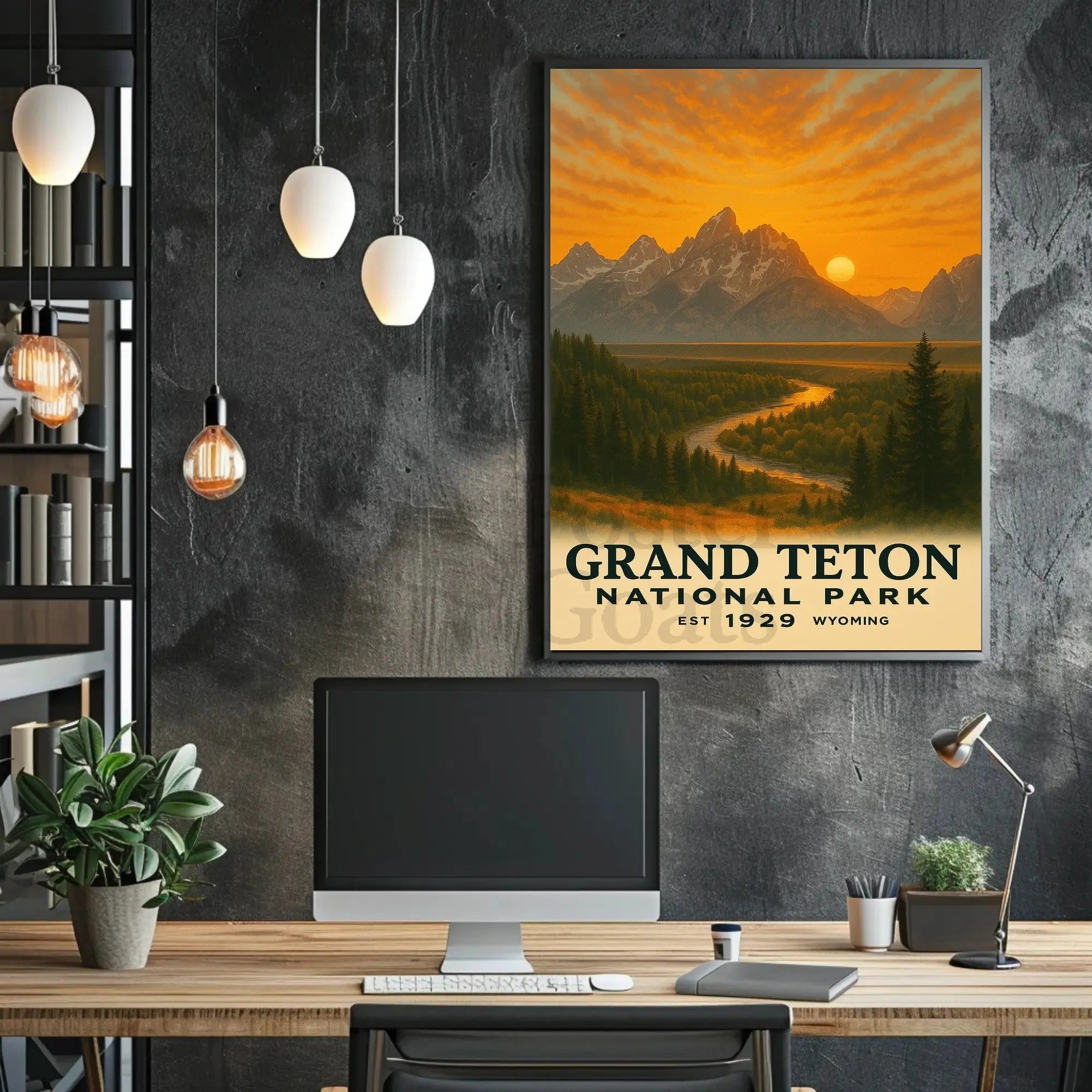 Grand Teton Vintage Landscape National Park Poster PosterGoat