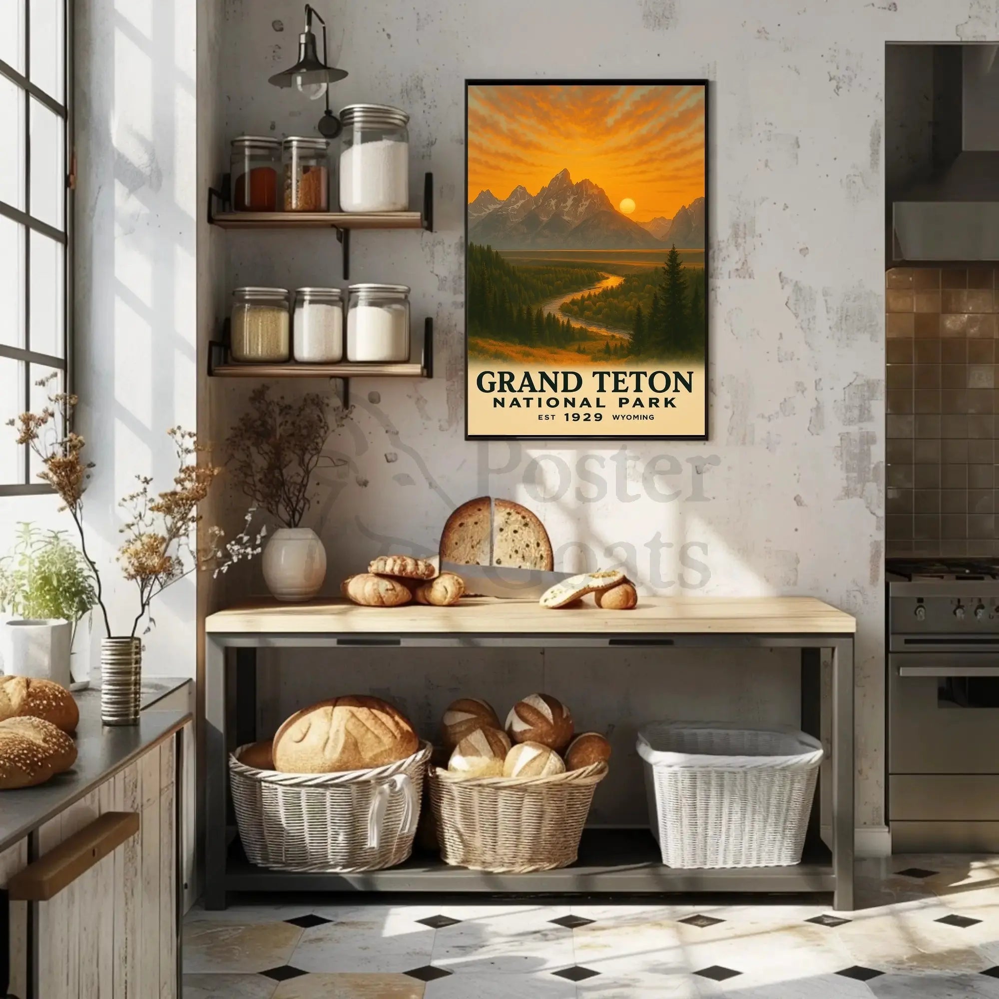Grand Teton Vintage Landscape National Park Poster PosterGoat