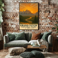 Grand Teton Vintage Landscape National Park Poster PosterGoat