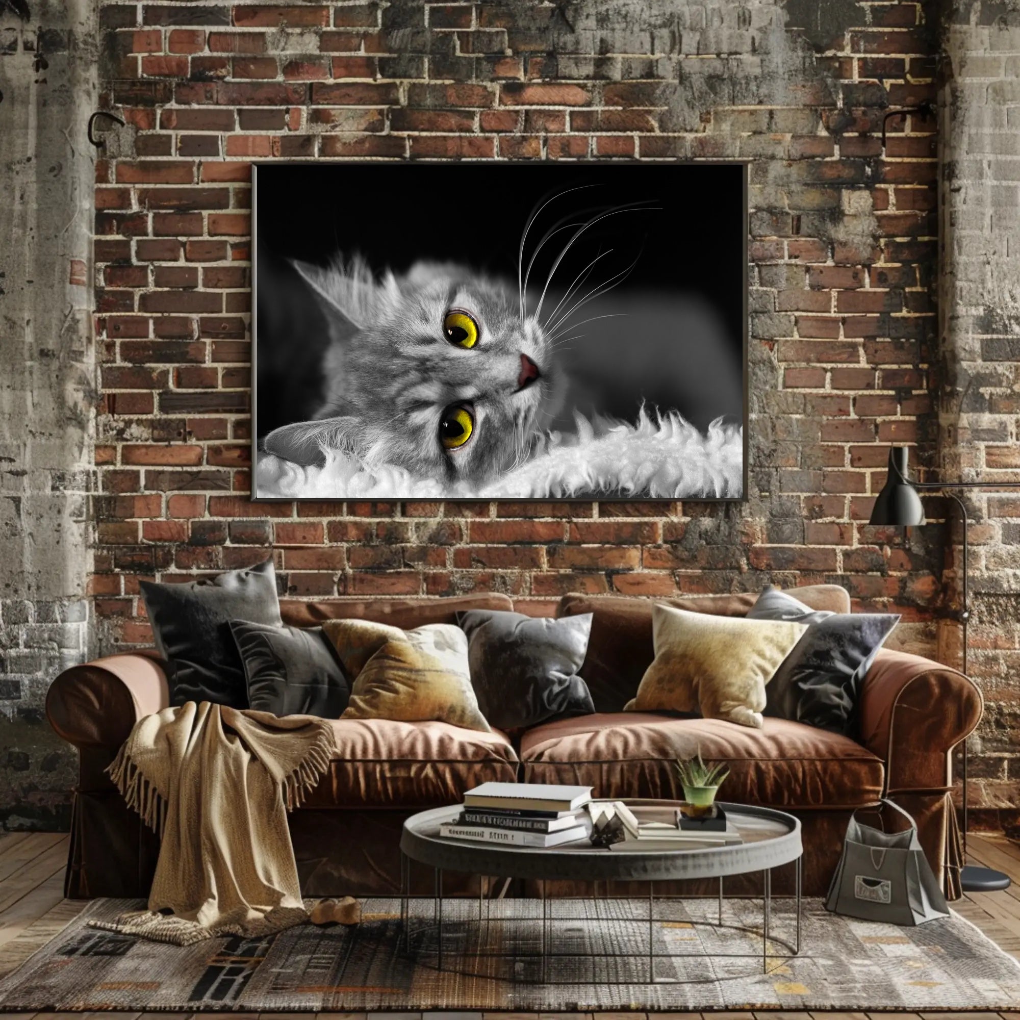 Gray Cat with Yellow Eyes at Rest - Animal Poster PosterGoat