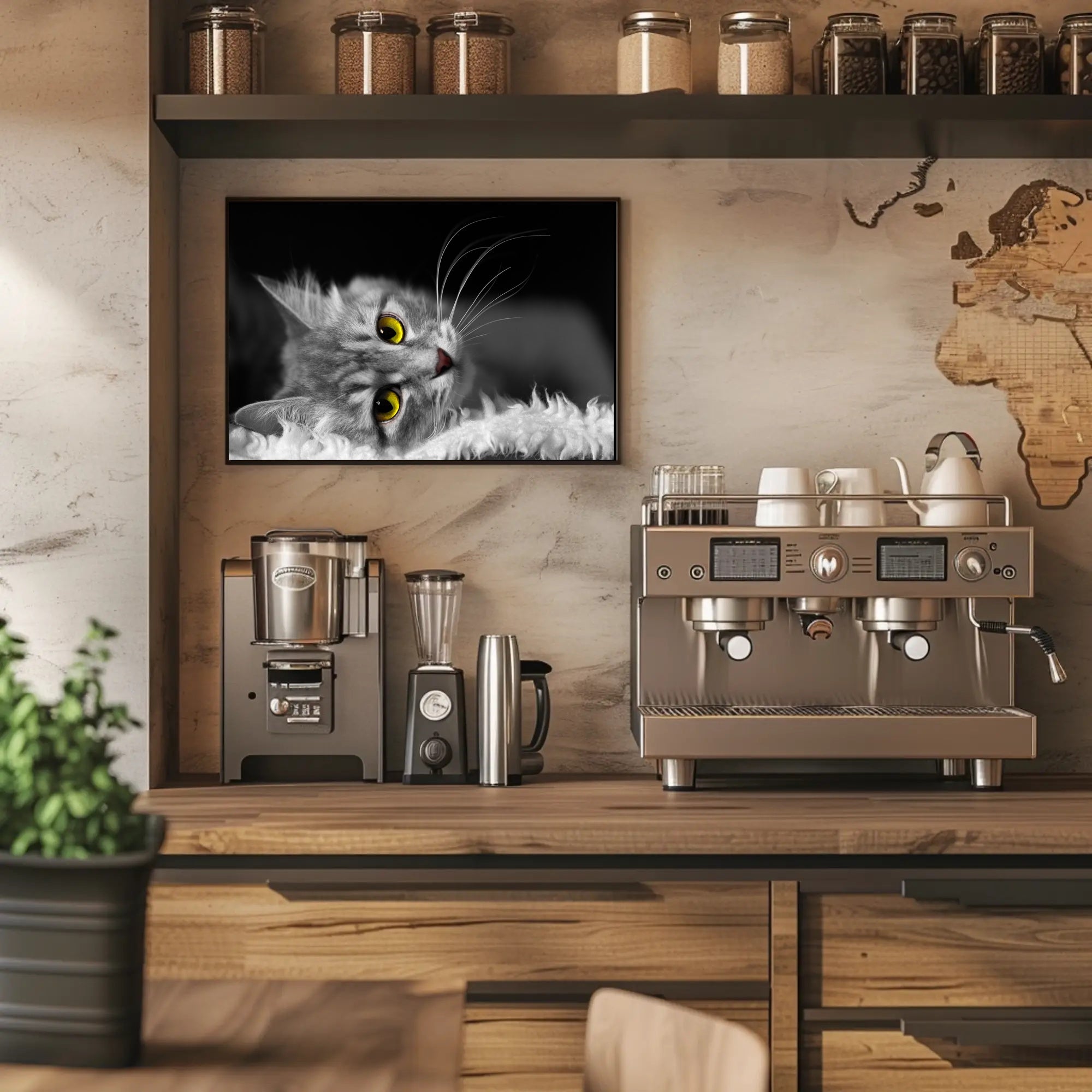 Gray Cat with Yellow Eyes at Rest - Animal Poster PosterGoat