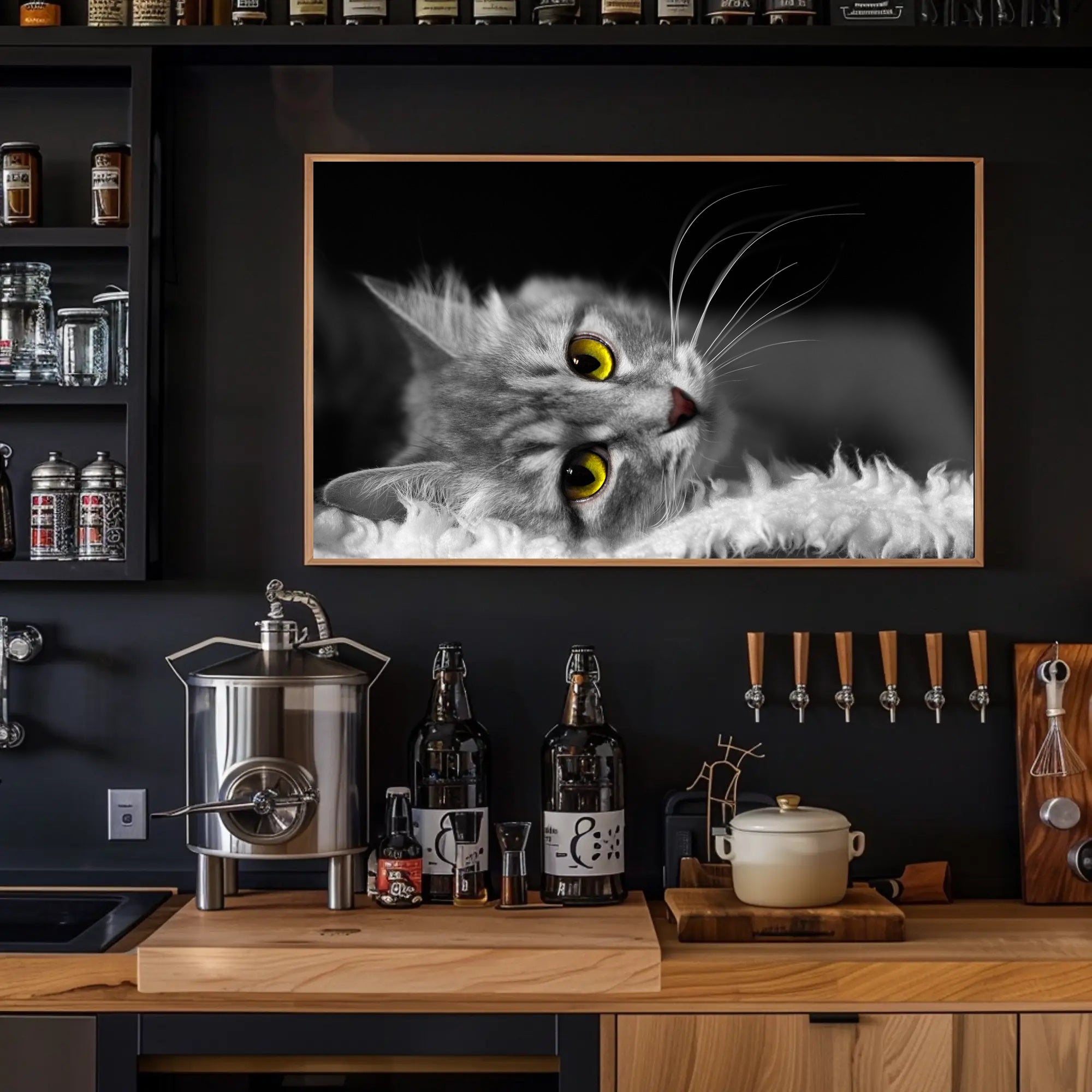 Gray Cat with Yellow Eyes at Rest - Animal Poster PosterGoat