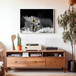 Gray Cat with Yellow Eyes at Rest - Animal Poster PosterGoat
