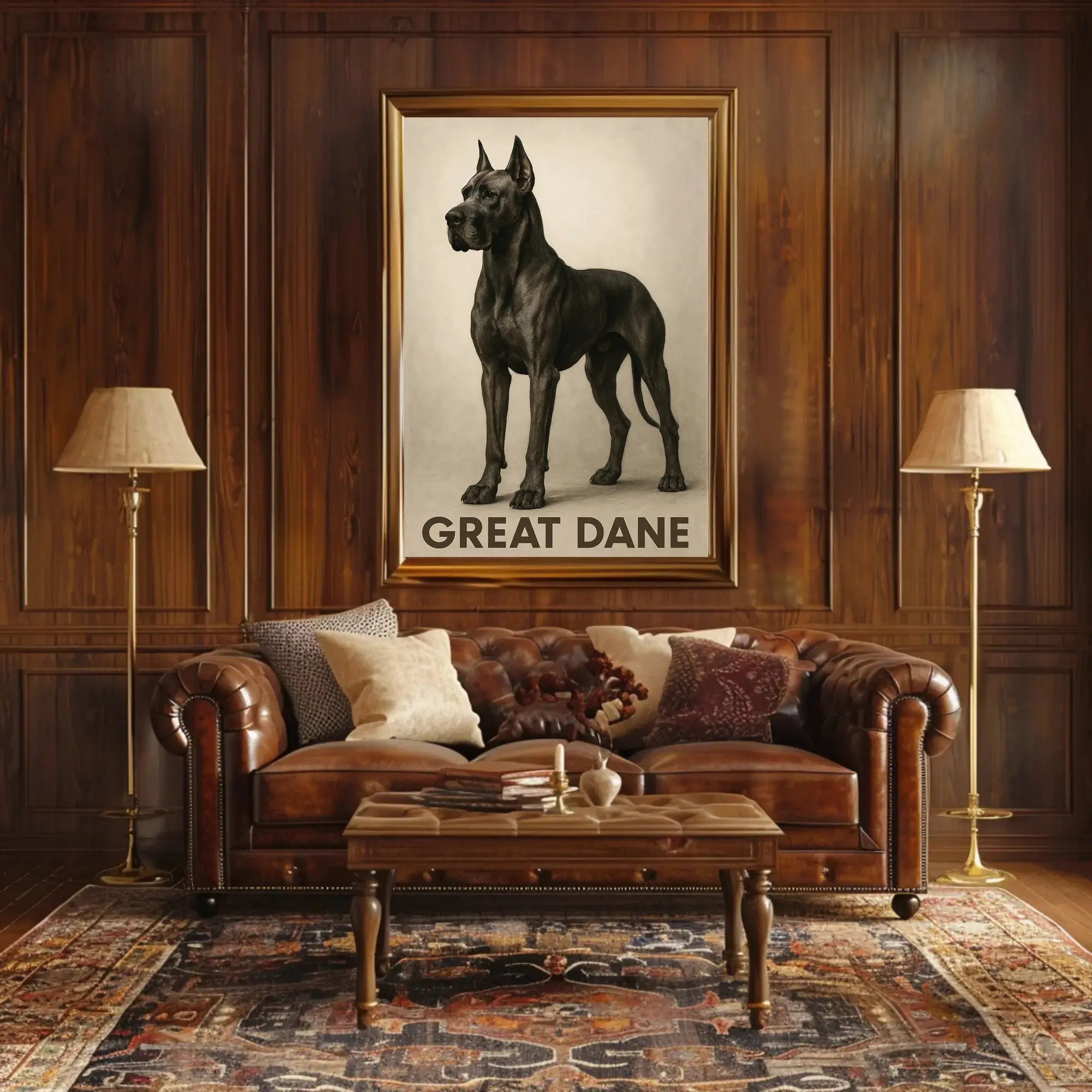 Great Dane Elegance in Sepia Dog Breed Poster PosterGoat