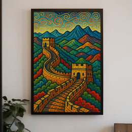 Great Wall of China Post-Impressionistic Cultural Poster PosterGoat