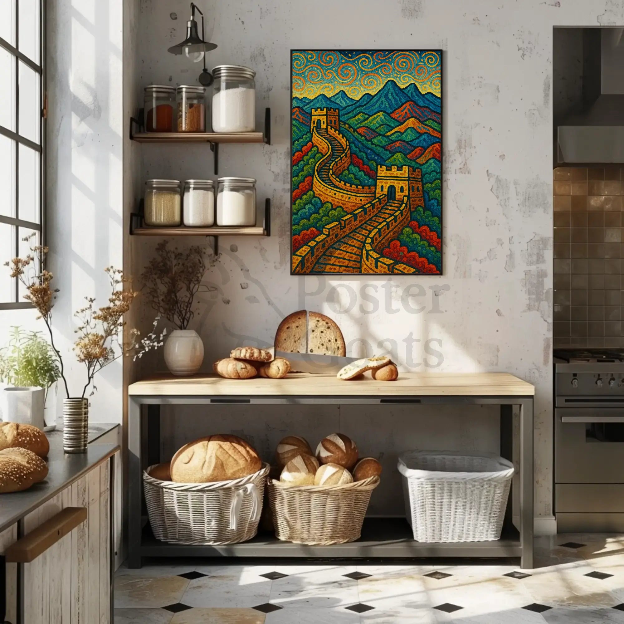 Great Wall of China Post-Impressionistic Cultural Poster PosterGoat