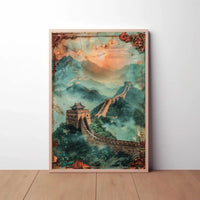 Great Wall of China Sunset Cultural Poster PosterGoat