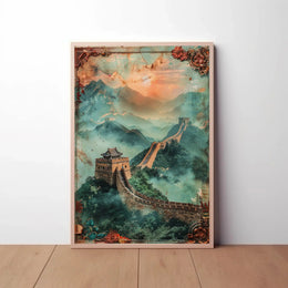 Great Wall of China Sunset Cultural Poster PosterGoat