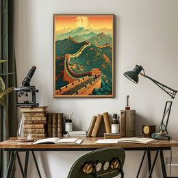 Great Wall under Moon: Cultural or Heritage Poster PosterGoat