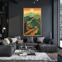 Great Wall under Moon: Cultural or Heritage Poster PosterGoat