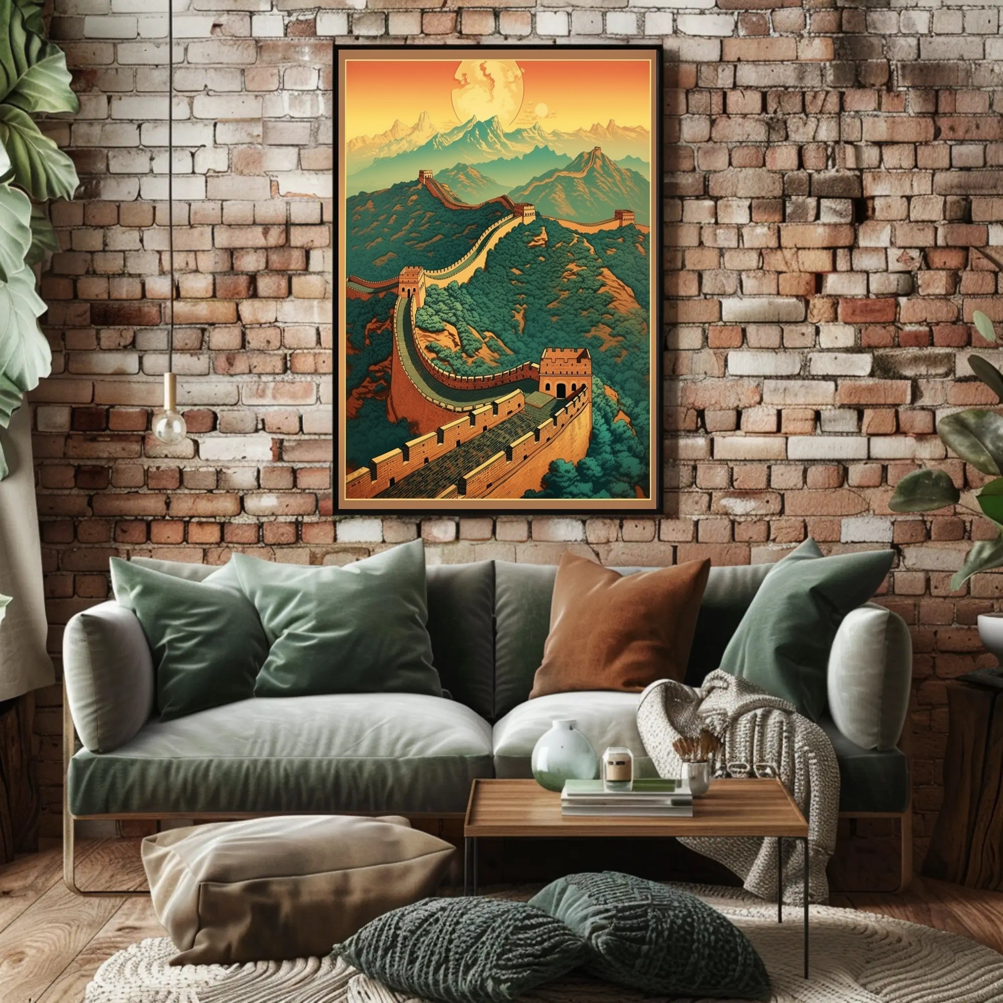 Great Wall under Moon: Cultural or Heritage Poster PosterGoat