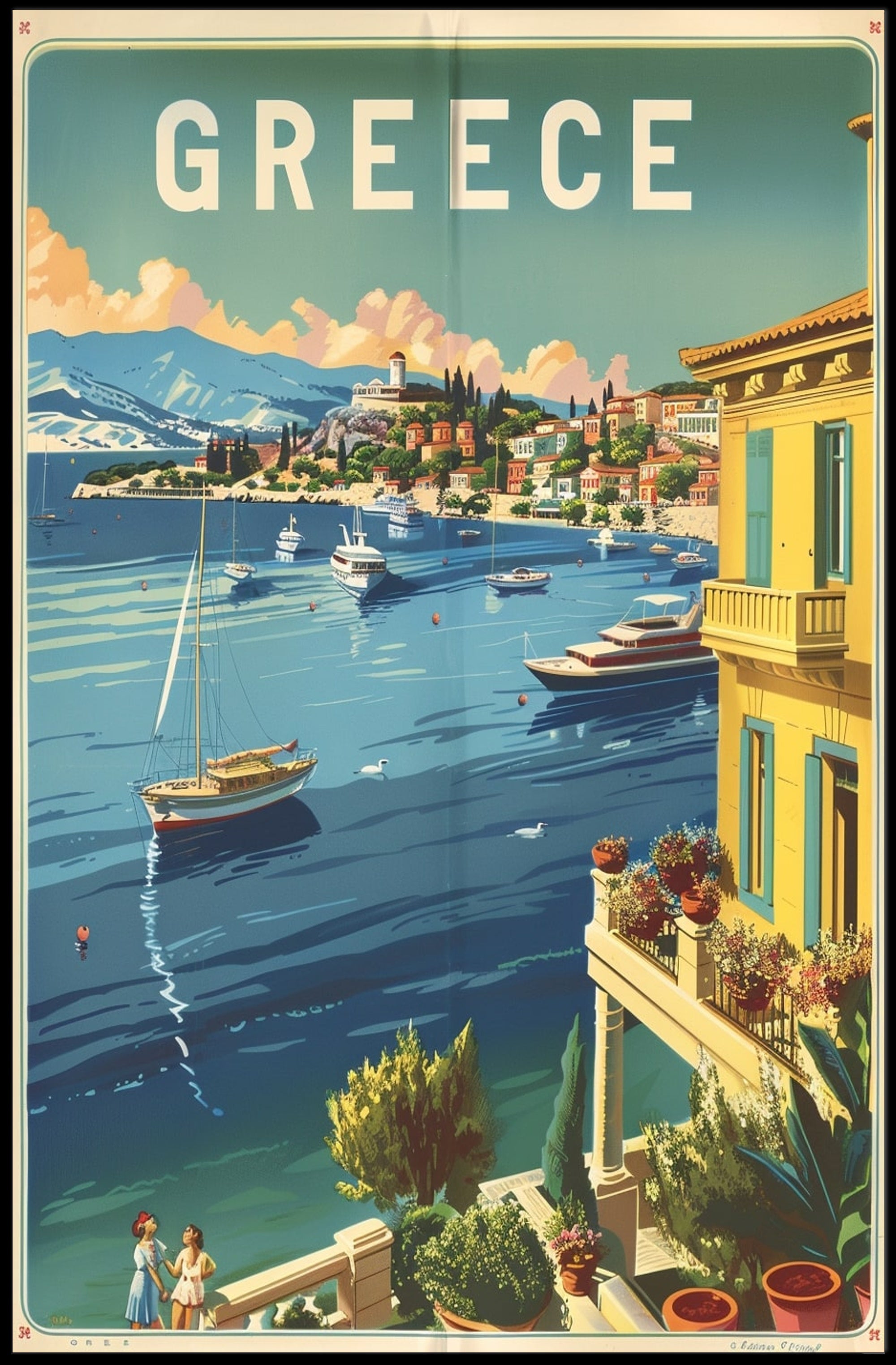 Grecian Coastal View Travel Poster PosterGoat