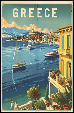 Grecian Coastal View Travel Poster PosterGoat