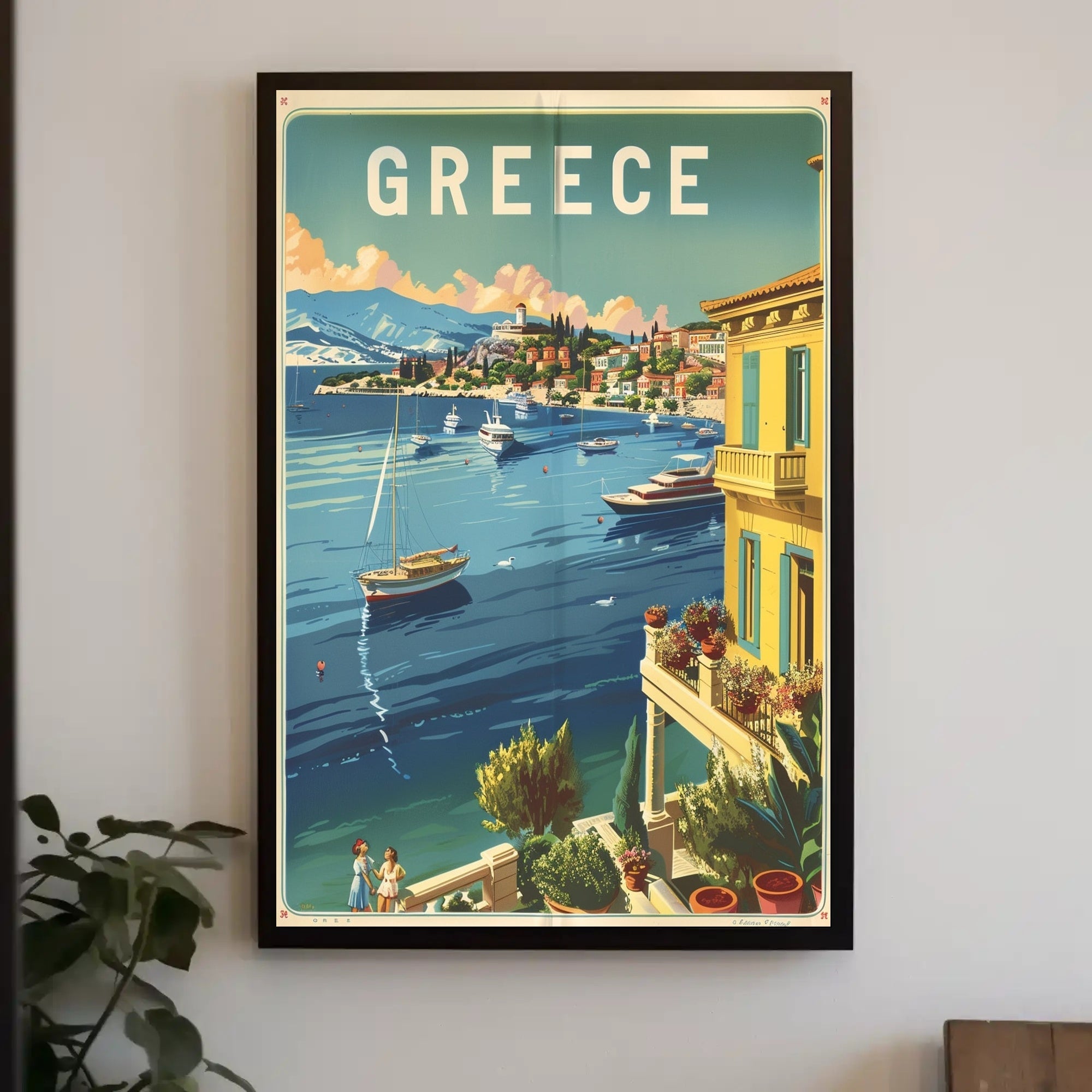 Grecian Coastal View Travel Poster PosterGoat