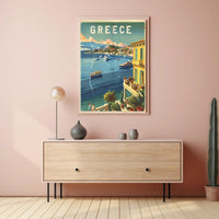 Grecian Coastal View Travel Poster PosterGoat