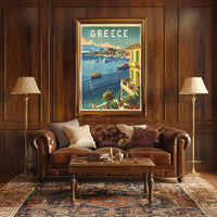 Grecian Coastal View Travel Poster PosterGoat