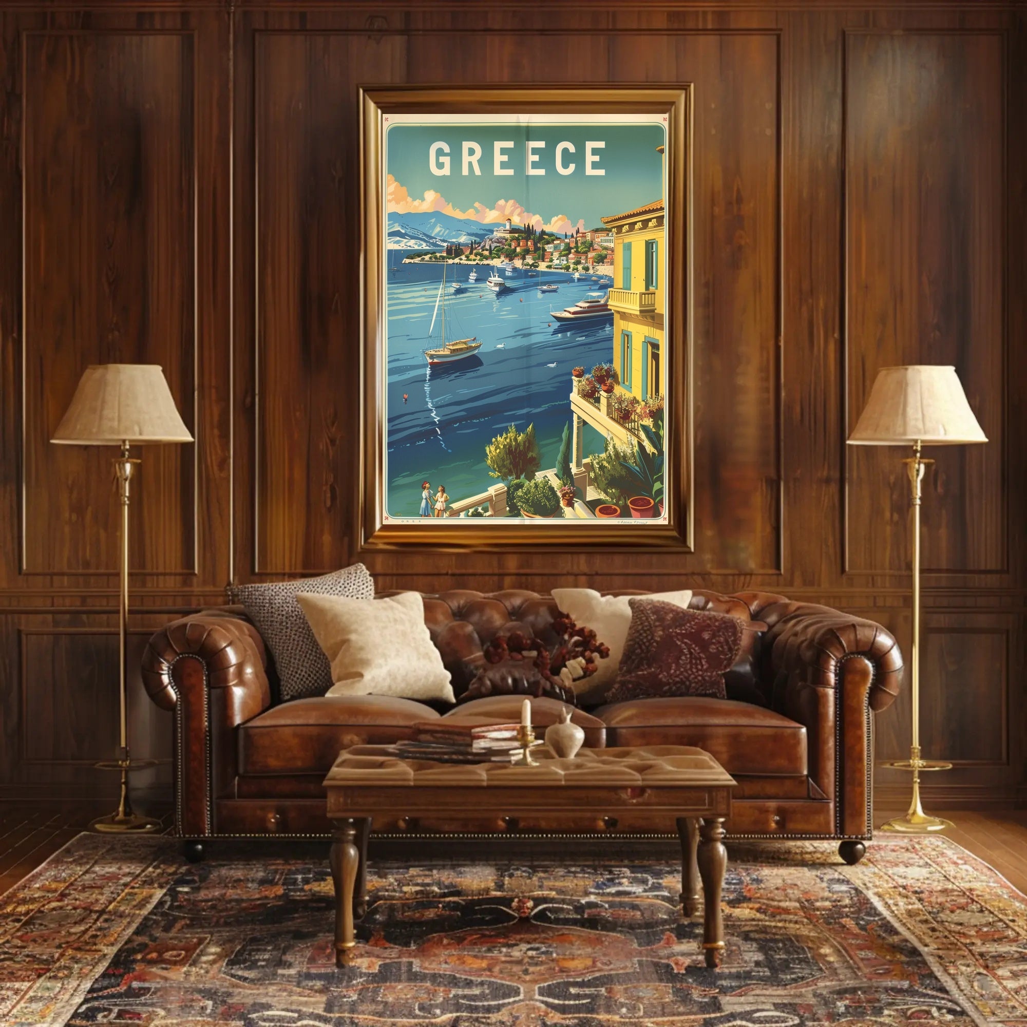 Grecian Coastal View Travel Poster PosterGoat
