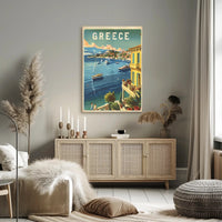 Grecian Coastal View Travel Poster PosterGoat